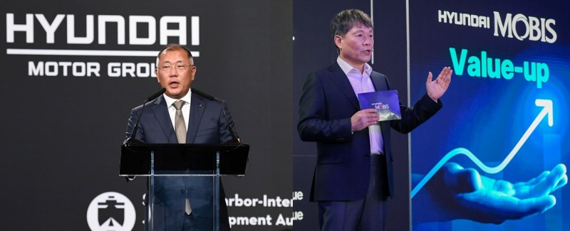 정의선 현대차그룹 회장(왼쪽)과 이규석 현대모비스 대표이사. / 사진=현대차그룹, 현대모비스