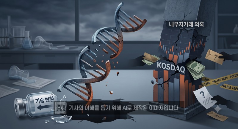 에이비엘바이오의 내부자 거래 의혹 강제수사와 오름테라퓨틱스의 기술반환 소식이 연이어 전해지며 코스닥 바이오 업계의 신뢰도가 타격을 입고 있다. /사진=생성형 AI