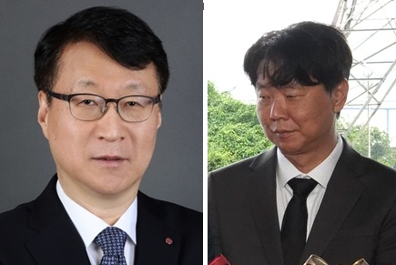 이재성 LG전자 ES사업본부장 사장(왼쪽)과 임성택 삼성전자 DX부문 DA사업부 HVAC사업팀장.