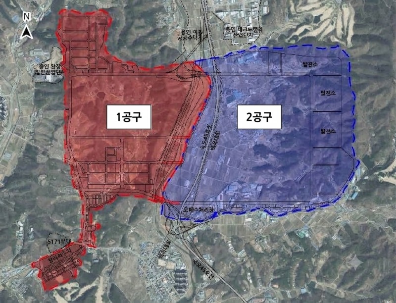 용인 반도체 클러스터 국가산업단지 조성공사 1공구 및 2공구 위치도./ 사진제공=LH