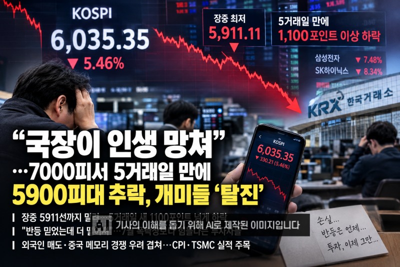 "국장이 인생 망쳐"…7000피서 5거래일 만에 5900피대 추락, 개미들 '탈진'
