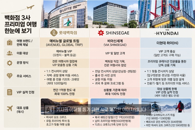 백화점 3사가 프미엄 여행 상품을 판매하고 나섰다. /사진=생성형AI