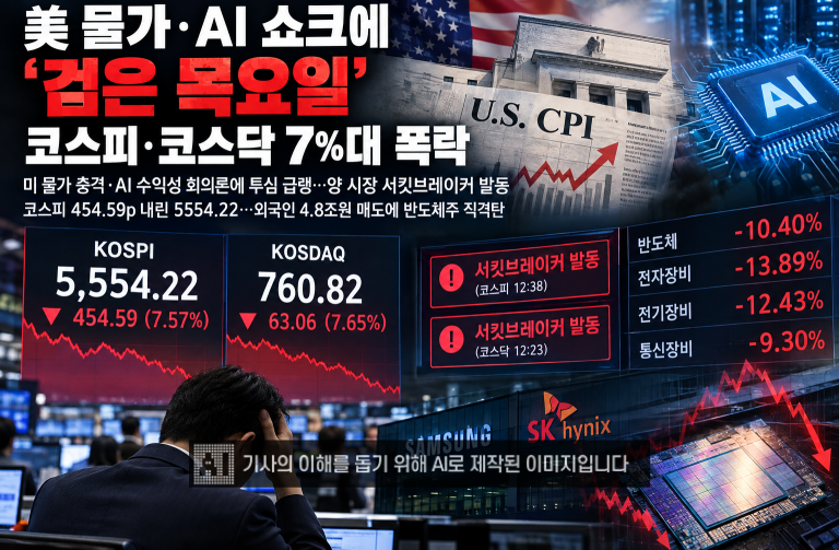 美 물가·AI 쇼크에 '검은 목요일'…코스피·코스닥 7%대 폭락