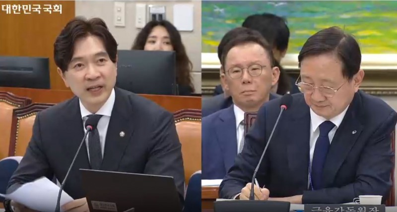 19일 열린 국회 정무위원회의 국정감사에서 박성훈 국민의힘 의원이 이찬진 금융감독원장에게 질의를 하고 있다. / 사진=국회 의사중계시스템 갈무리