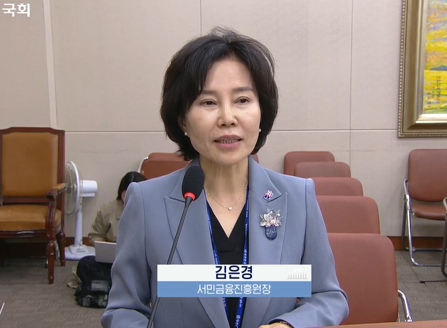 19일 국회 정무위원회 국정감사에서 업무보고 중인 김은경 서민금융진흥원장 / 사진 = 국회인터넷의사중계시스템 캡쳐