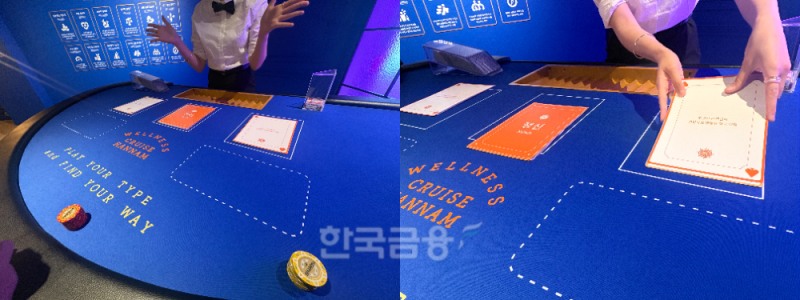 한화손보 한남 사옥에서 열린 '웰니스 크루즈 한남' 카지노 공간에서 자신의 유형을 파악할 수 있도록 한 모습./사진=전하경 기자