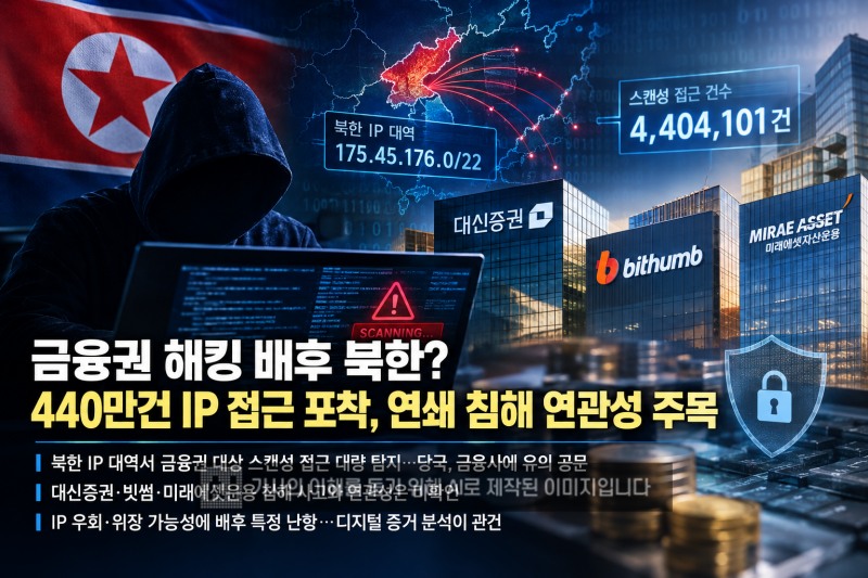 금융권 해킹 배후 북한?…440만건 IP 접근 포착, 연쇄 침해 연관성 주목