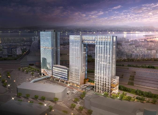 아코르 앰배서더 코리아의 용산 호텔 콤플렉스 조감도.