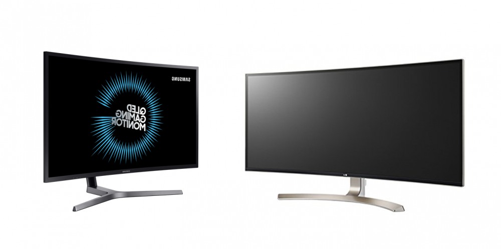 △‘삼성 QLED 모니터’(왼쪽)와 ‘LG전자 울트라 와이드’(오른쪽)
