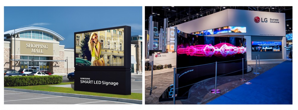 △삼성 ‘스마트 사이니지’(왼쪽)와 LG 'OLED 사이니지‘
