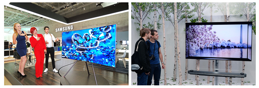 ▲ 지난 1일부터 독일 베를린에서 열린 ‘IFA 2017’에서 삼성전자와 LG전자가 ‘메탈 퀀텀닷 QLED TV’와 ‘LG 시그니처 올레드 TV W’를 각각 선보였다.