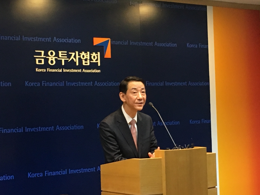 25일(오늘) 오후 서울 여의도 금융투자협회에서 권용원 키움증권 사장이 신임 협회장 당선 소감을 밝히고 있다./사진=한아란 기자