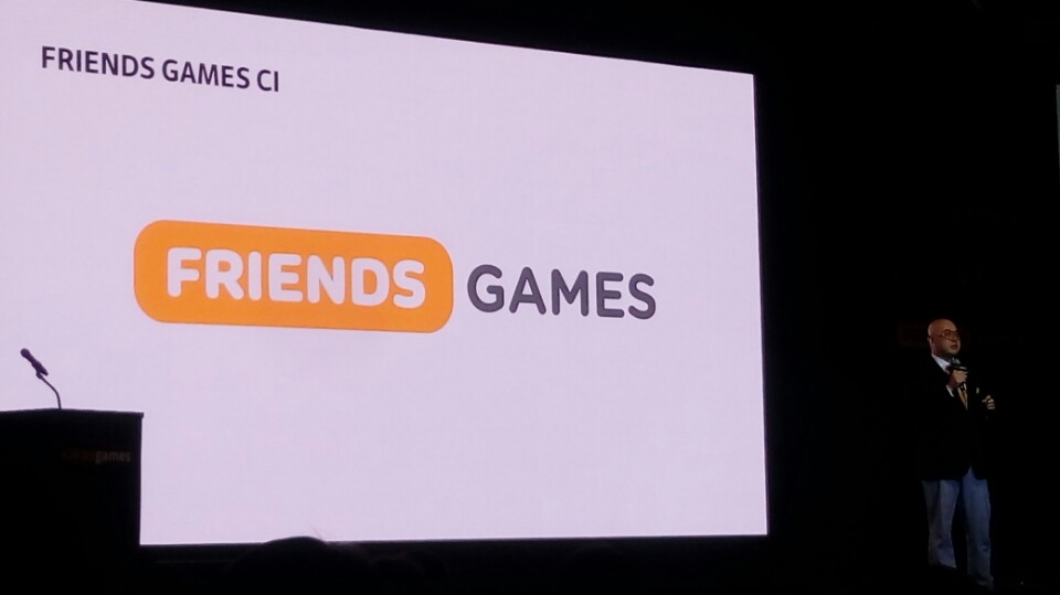 △7일 남궁훈 카카오게임즈 대표가 ‘미디어데이 2018 프리뷰’ 기자간담회에서 ‘프렌즈게임즈’의 CI를 최초 공개했다 / 사진=김승한 기자