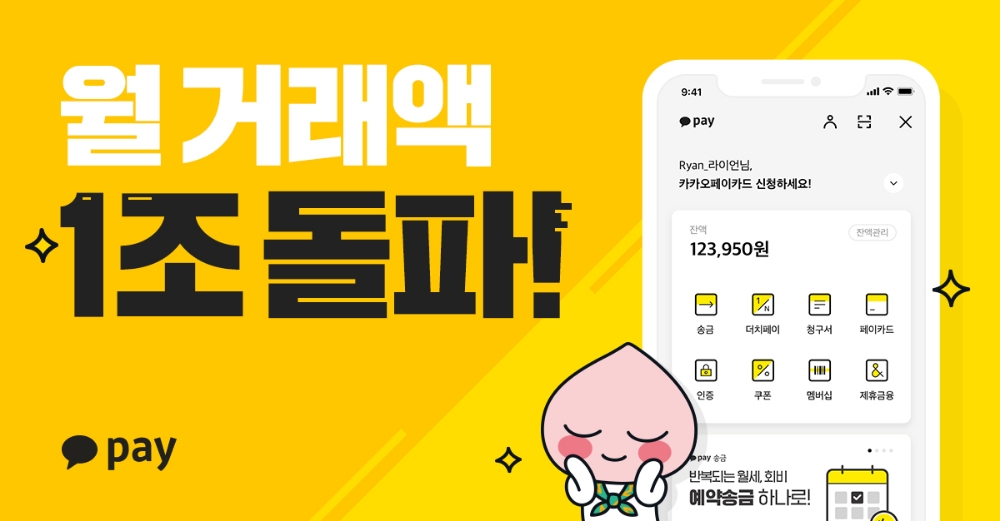 카카오페이, 월거래액 1조원 돌파…전년比 900% 성장