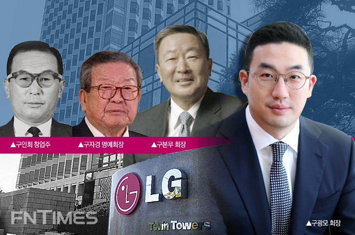△(왼쪽부터) 구인회 창업주, 구자경 명예회장, 구본무 회장, 구광모 회장