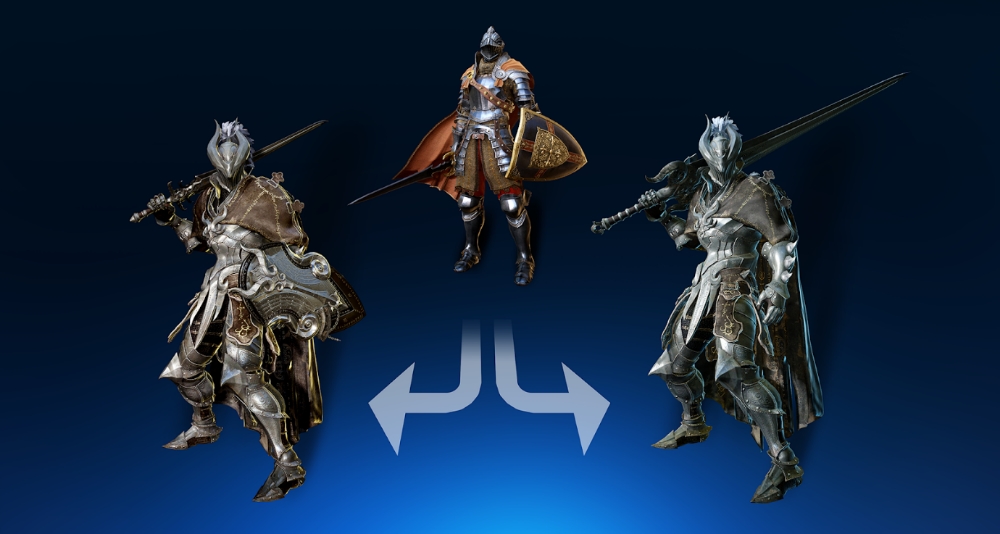 △전직 예시, 워리어 기존 무기 장검(왼쪽)와 신무기 대검