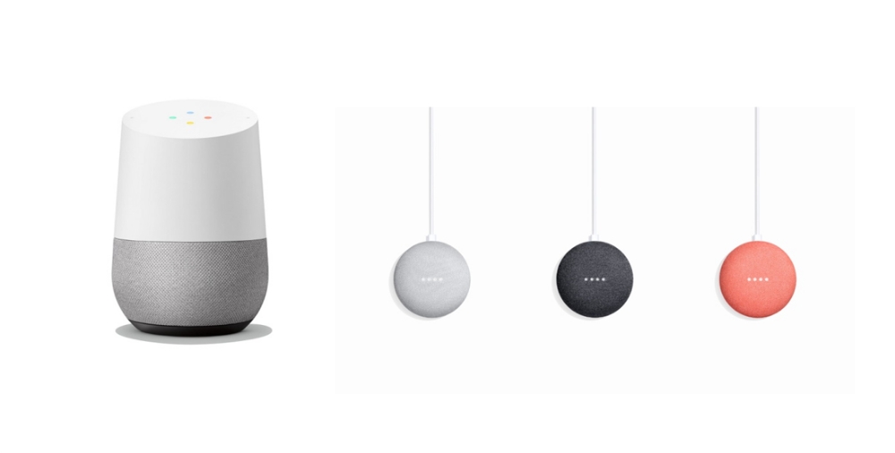 △왼쪽부터 ‘구글 홈(Google Home)’과 ‘구글 홈 미니(Google Home Mini)’