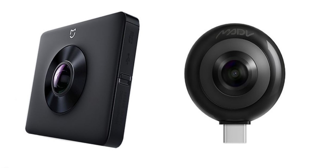 △샤오미의 360도 액션캠 미지아 360도 파노라마 스피어캠과 미니 스마트폰 스피어캠 2종의 모습/사진=오승혁 기자(자료 편집)