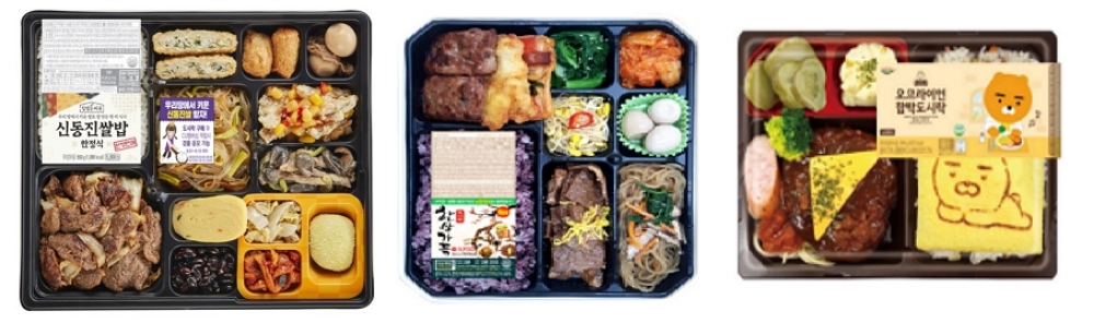 (사진 왼쪽부터) CU '신동진 쌀밥 한정식', GS25 '한상가득도시락', 세븐일레븐 '오므라이스한박도시락'. /사진=각 사.