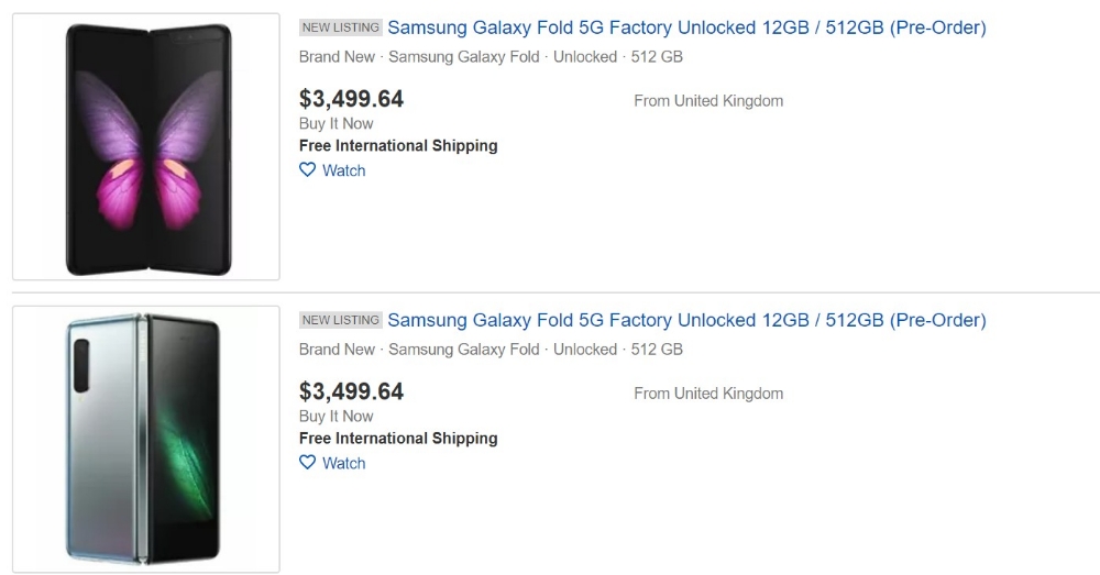 △이베이 사이트에서 삼성전자 갤럭시 폴드를 9일, 10시경 검색했을 때 등장한 상품 리스트/사진=오승혁 기자