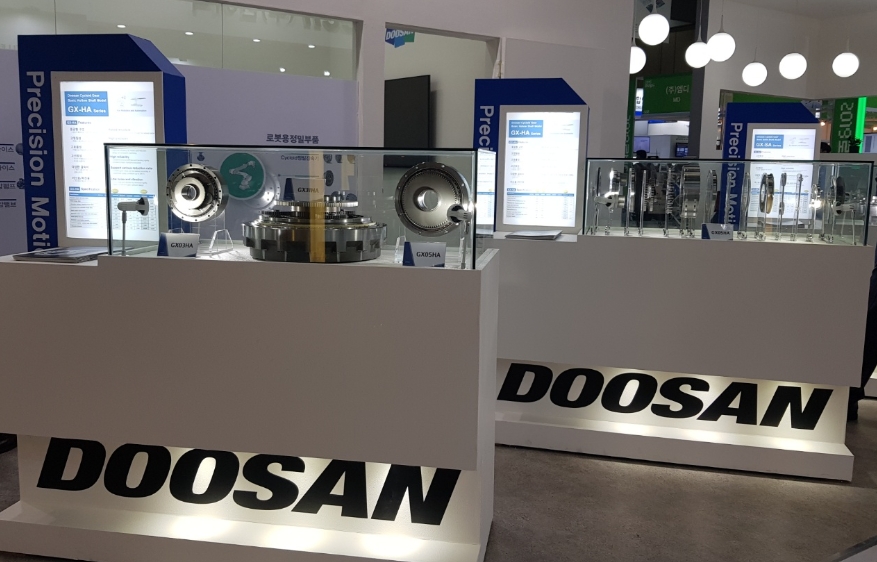 △두산 모트롤BG 부스 속 자체 기술 개발 로봇용 사이클로이드 정밀감속기 GX 시리즈의 모습/사진=오승혁 기자