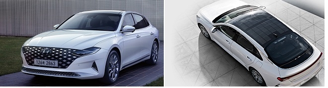 더뉴 그랜저 HEV(왼쪽)과 솔라루프가 적용된 3세대 K5 HEV. (사진=각사)