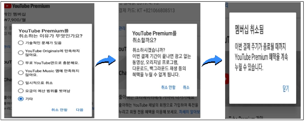 △ 유튜브 유료서비스 해지 화면. /사진=방통위
