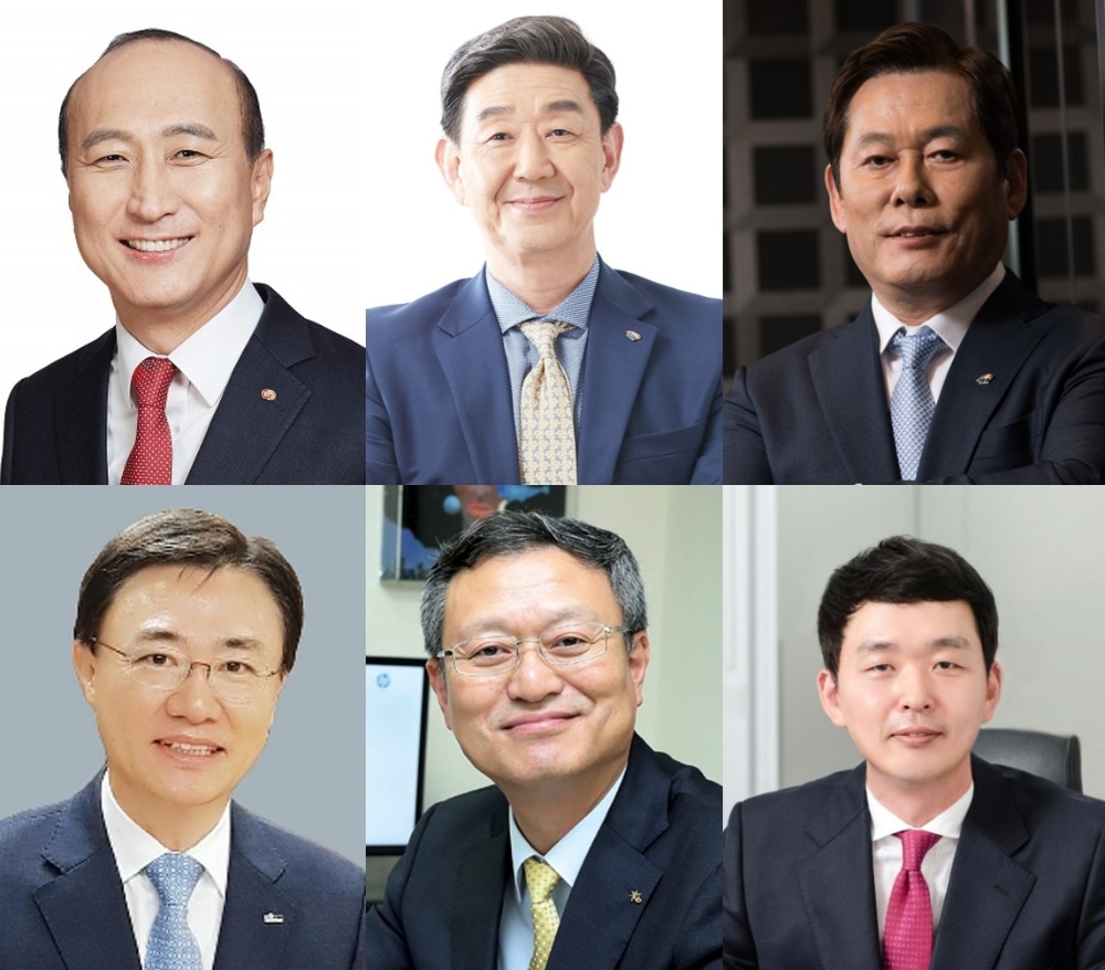(왼쪽부터 시계방향으로) 김대웅 웰컴저축은행 대표, 임진구 SBI저축은행 각자대표, 정진문 SBI저축은행 각자대표, 최성욱 JT저축은행 대표, 신홍섭 KB저축은행 대표, 김영표 신한저축은행 대표./사진=각 사