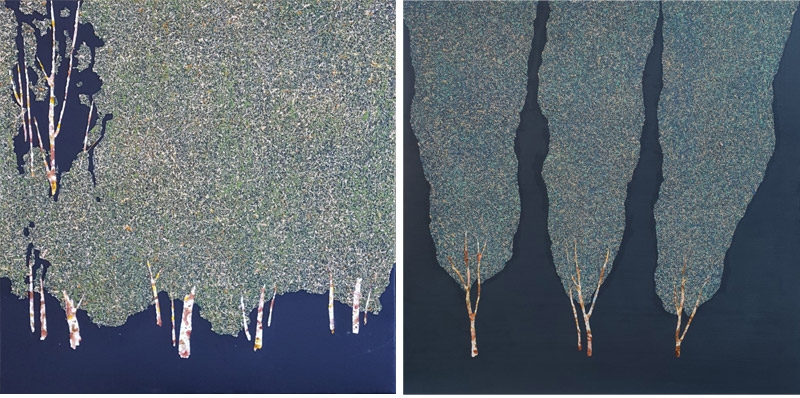 ▲(좌)이재순 Shape of Heart 60.6x60.6 Mixed media on canvas 2019 2, (우)이재순 Shape of Heart 60.6x60.6 Mixed media on canvas 2019 3