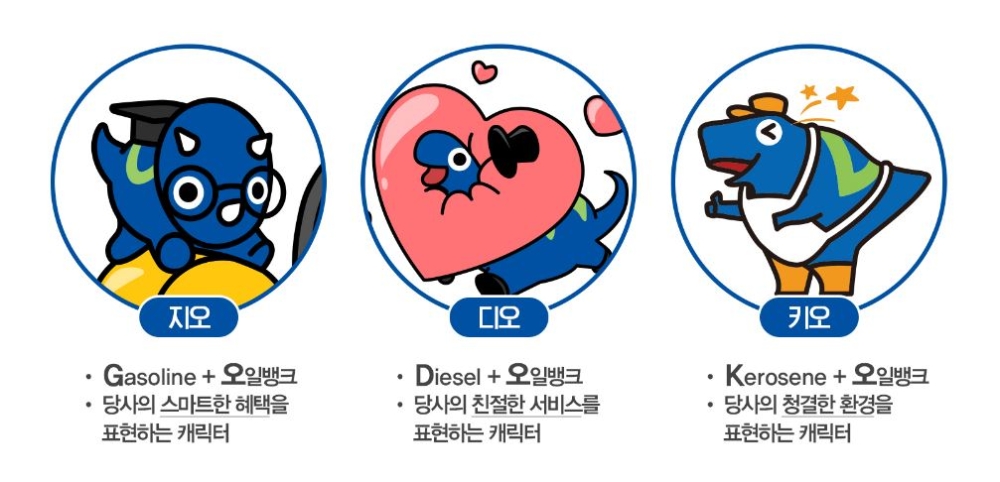 현대오일뱅크의 신규 공룡 캐릭터 (왼쪽부터) '지오', '디오', '키오'/ 사진=현대오일뱅크