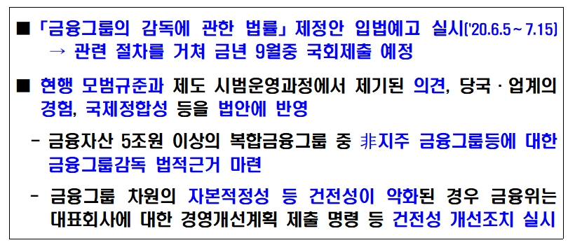 금융그룹의 감독에 관한 법률 제정안 입법예고 / 자료= 금융위원회(2020.06.07)