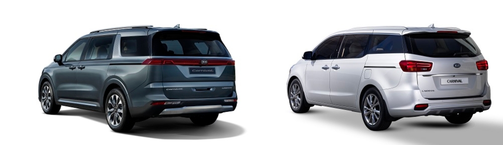 4세대 카니발(왼쪽)과 3세대 카니발.