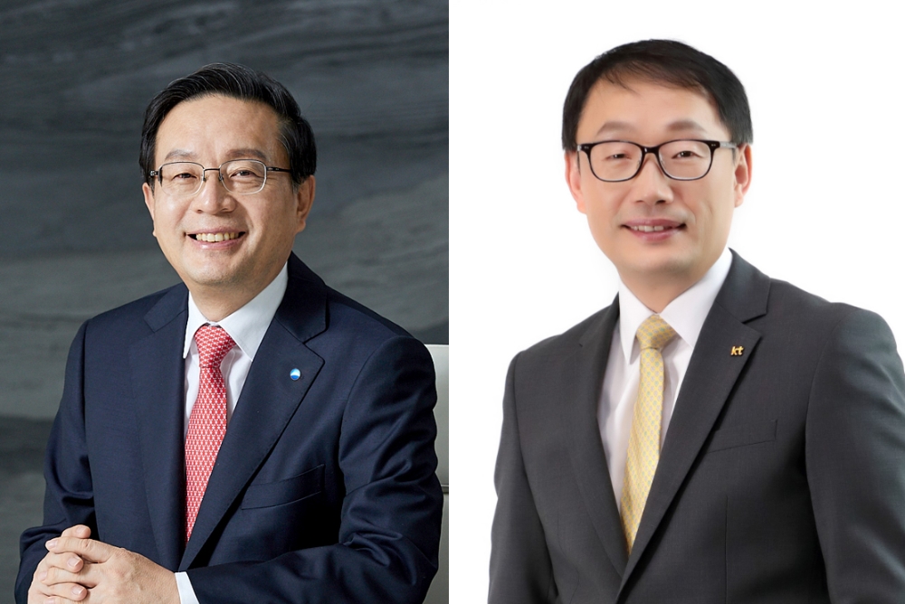 손태승 우리금융그룹 회장(왼쪽)과 구현모 KT 사장
