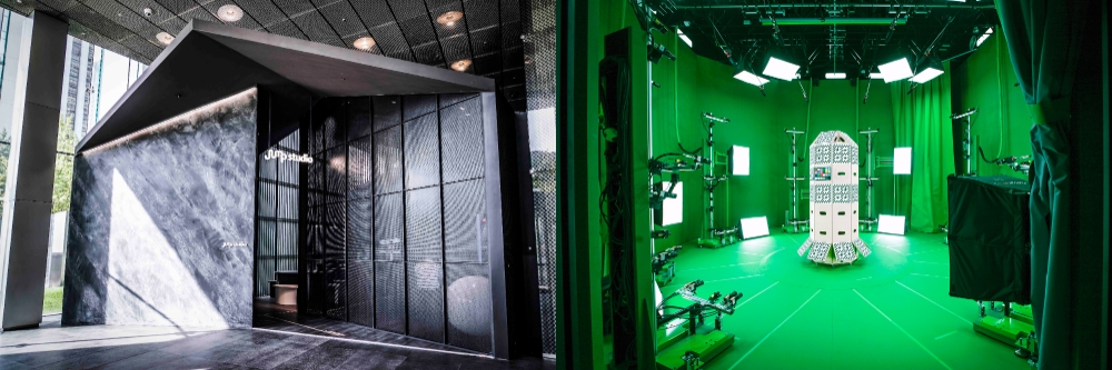 SK텔레콤이 본사 T타워에 구축한 혼합현실 제작소 점프스튜디오 전경과 내부 모습./사진=SK텔레콤