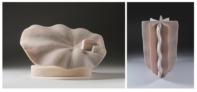 좌)송현호作,기억을 담다, 36x25x22, 로자 포르투갈석, 2020