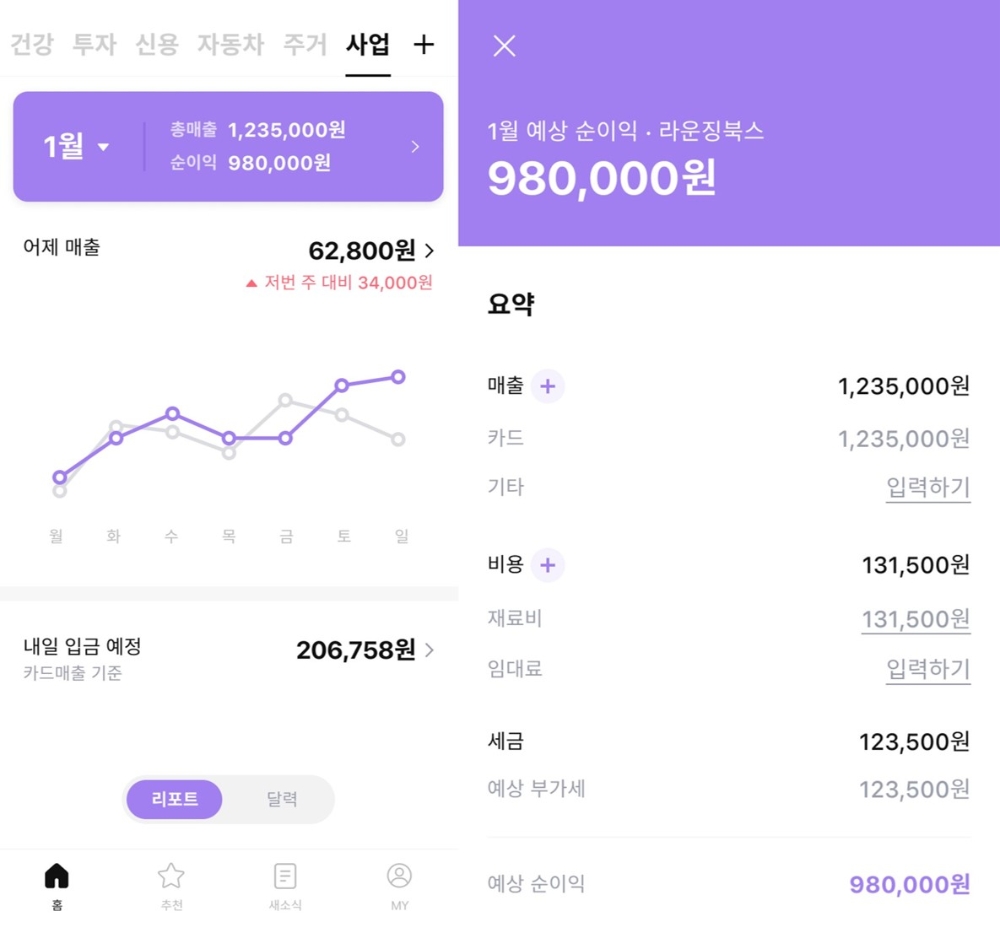 뱅크샐러드는 ‘사업자 서비스’를 제공하고 있다. /사진=뱅크샐러드