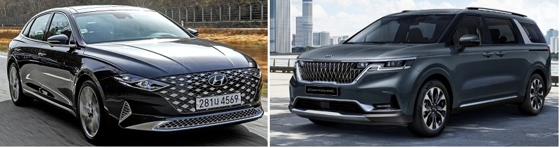 현대차 그랜저(왼쪽)과 기아 카니발.