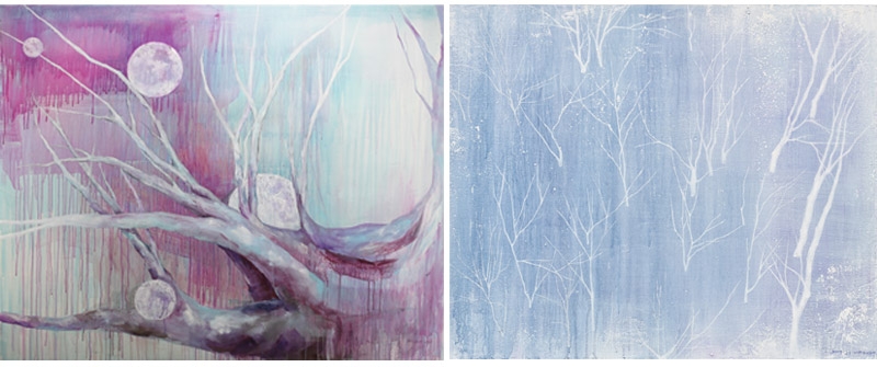 좌)정지원 WHITE NOISE, Acrylic on Canvas, 130.3 x 162.2cm 2020/ 우)정지원 WHITE NOISE, Acrylic on Canvas,, 60.6x72.7cm