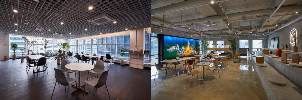 니트로 스튜디오 사내카페(왼쪽)와 데브캣 사내 카페(오른쪽). 사진=각 사