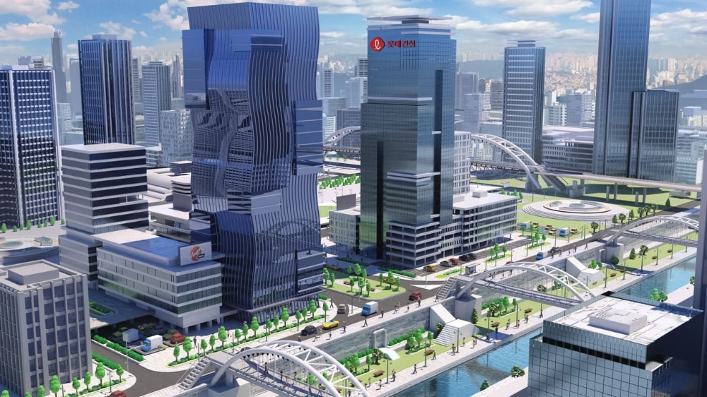 가상공간인 메타폴리스 내에 구현한 롯데건설 건물 이미지. / 자료=롯데건설