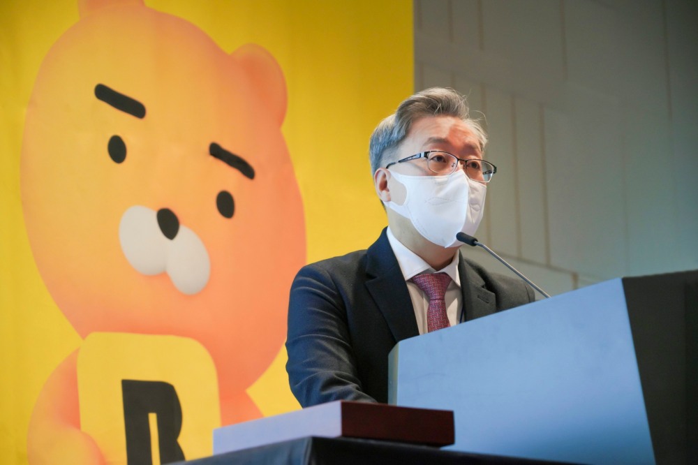 윤호영 카카오뱅크 대표가 29일 열린 제6기 정기 주주총회에서 인사말을 하고 있다. /사진제공=카카오뱅크