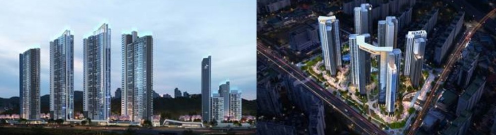포항 용흥4구역 투시도 (좌), 대전 법동2구역 투시도 (우) / 사진제공=SK에코플랜트