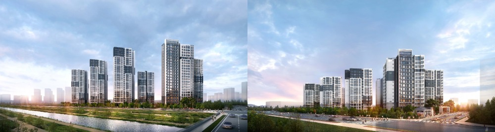 파주운정 경남아너스빌 디원(왼쪽), 리버 투시도. /사진제공=동아건설산업, 삼환기업