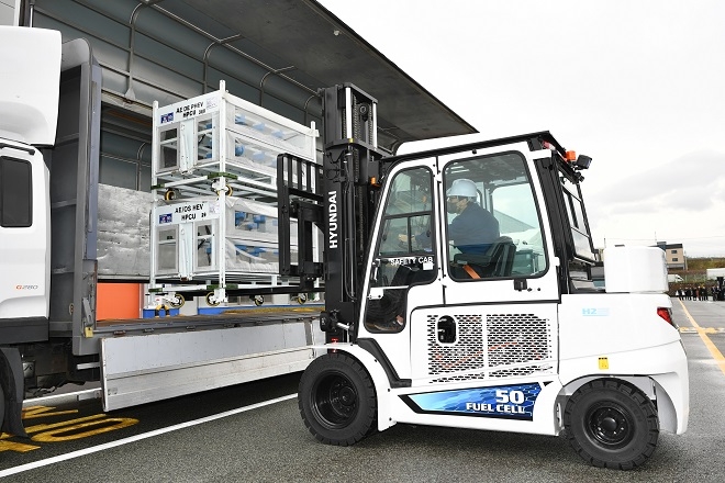 현대모비스가 독자개발 연료전지 파워팩, 수소지게차 탑재된다