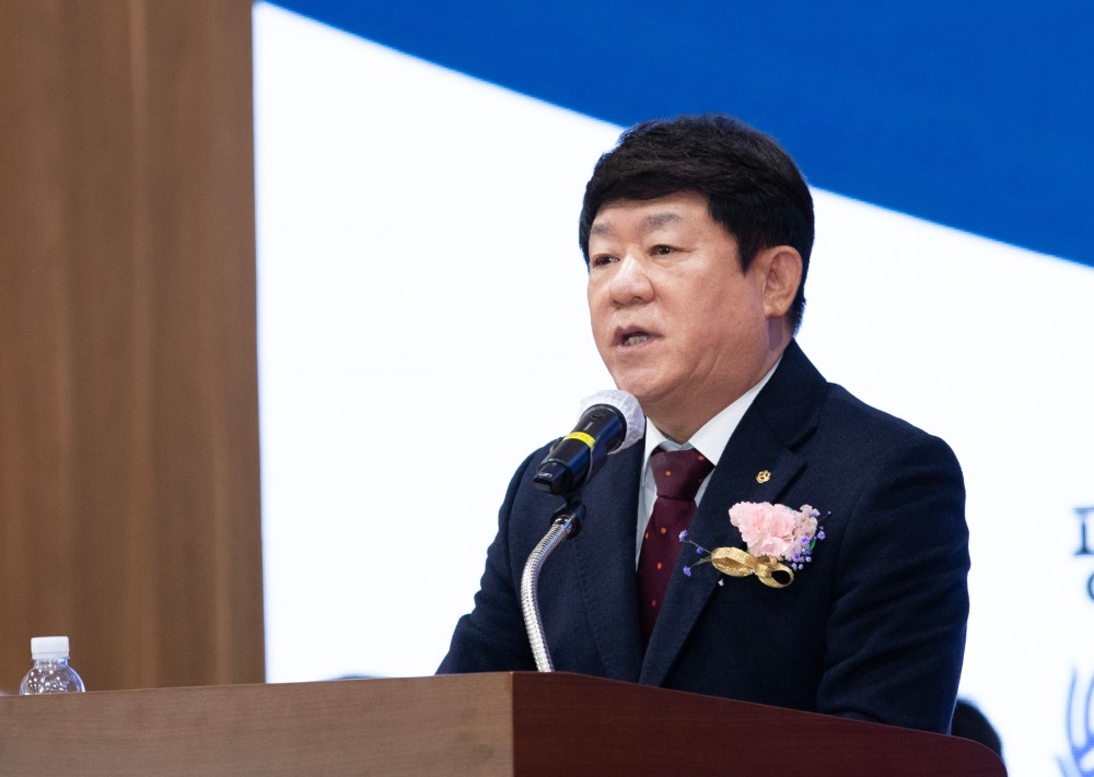 김윤식 신협중앙회장이 27일 제50차 정기대의원회에서 기념사를 하고 있다. /사진제공=신협중앙회