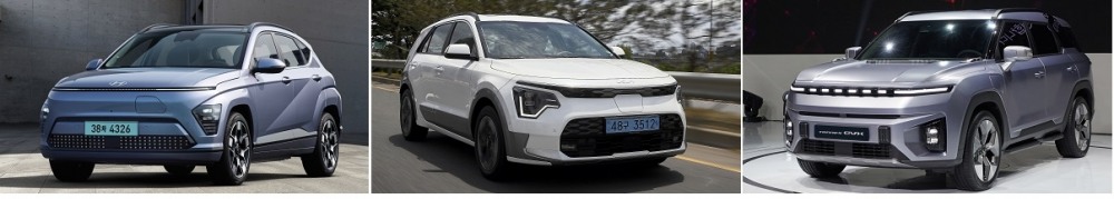 (왼쪽부터)코나EV, 니로EV, 토레스EVX.