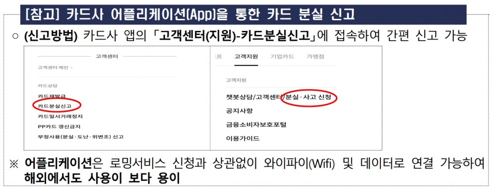 카드사 앱을 통한 카드 분실 신고 방법. /자료제공=금융감독원