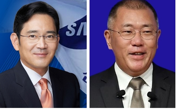 이재용 삼성전자 회장(왼쪽)과 정의선 현대차 회장.