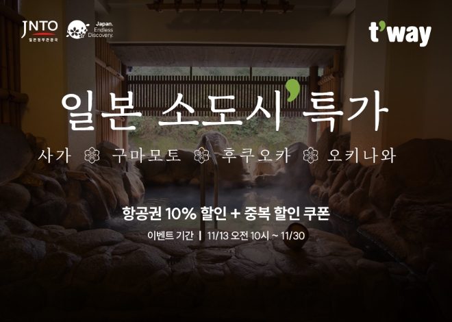 티웨이항공(대표 정홍근)은 13일 오전 10시부터 30일까지 홈페이지와 모바일 앱, 웹에서 일본 소도시 특가 프로모션을 진행하며 여행객을 위한 합리적인 항공 운임을 제공한다. 사진제공=티웨이항공.