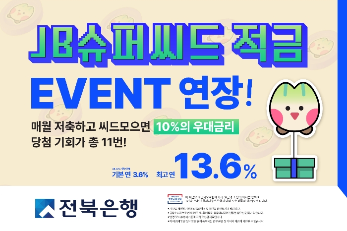 전북은행이 'JB슈퍼씨드 적금' 이벤트 기간을 오는 9월 30일까지 연장한다. /사진제공=전북은행